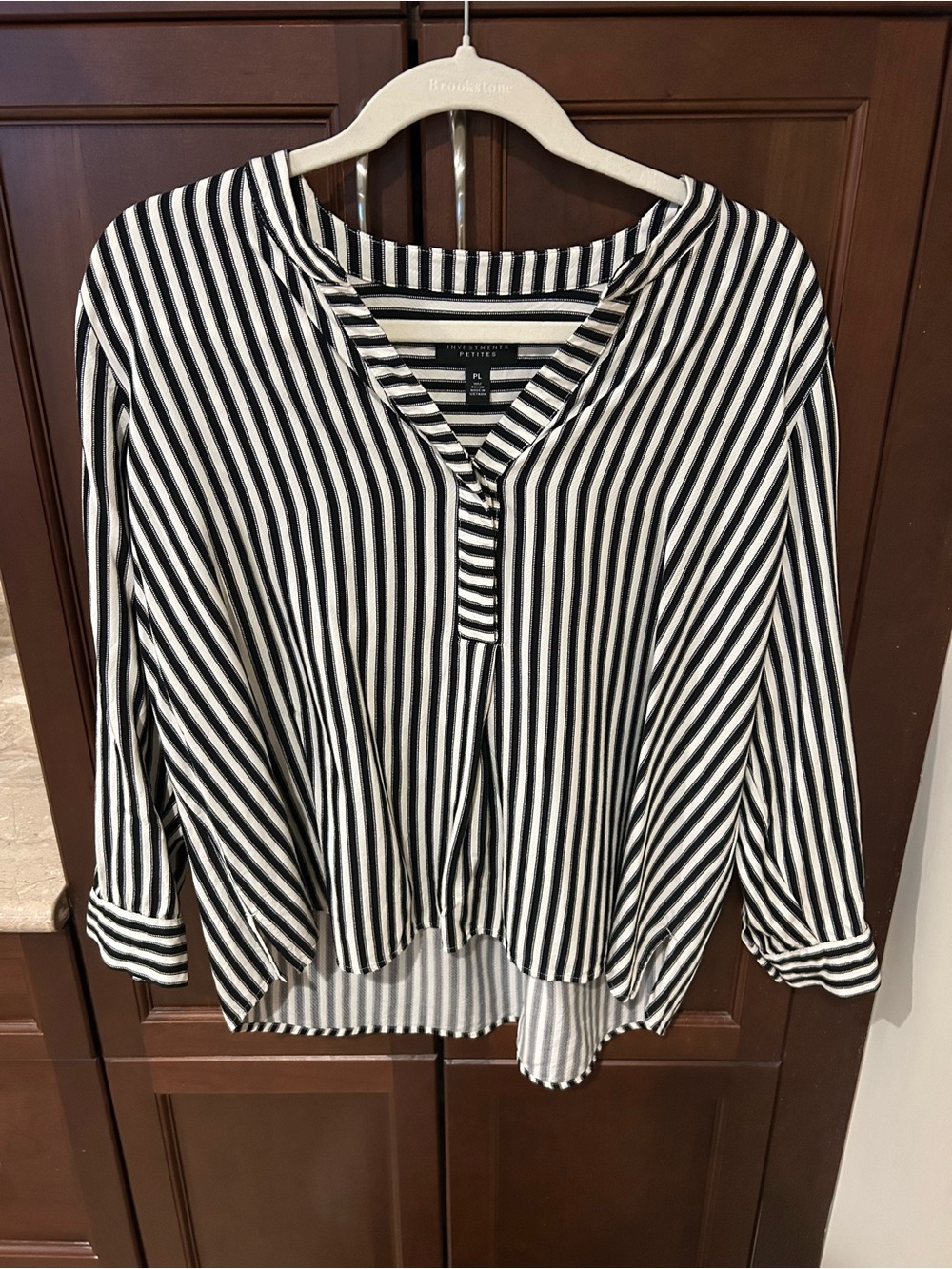 Investments Black & White Striped V-Neck Tunic Top